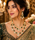 Emerald Double Layer Crystal Necklace Set