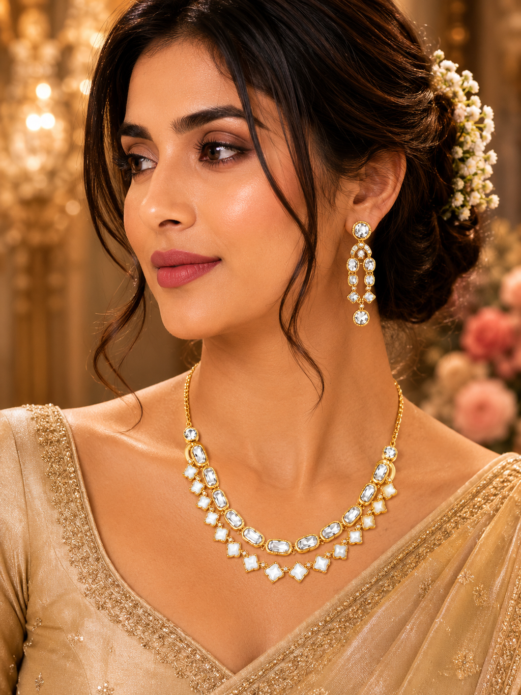 Dual Layer Crystal Necklace Set