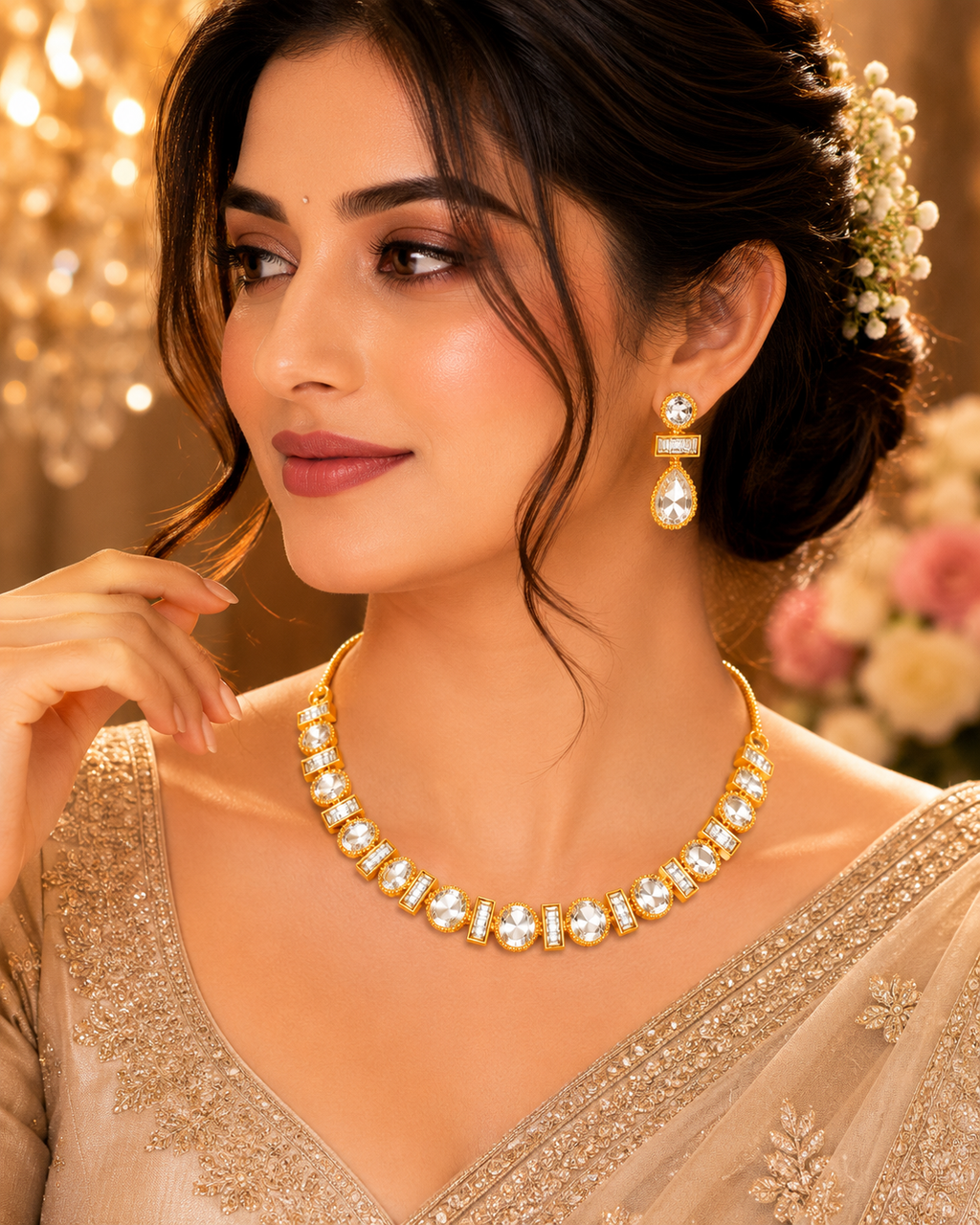 Oval & Baguette Crystal Necklace Set