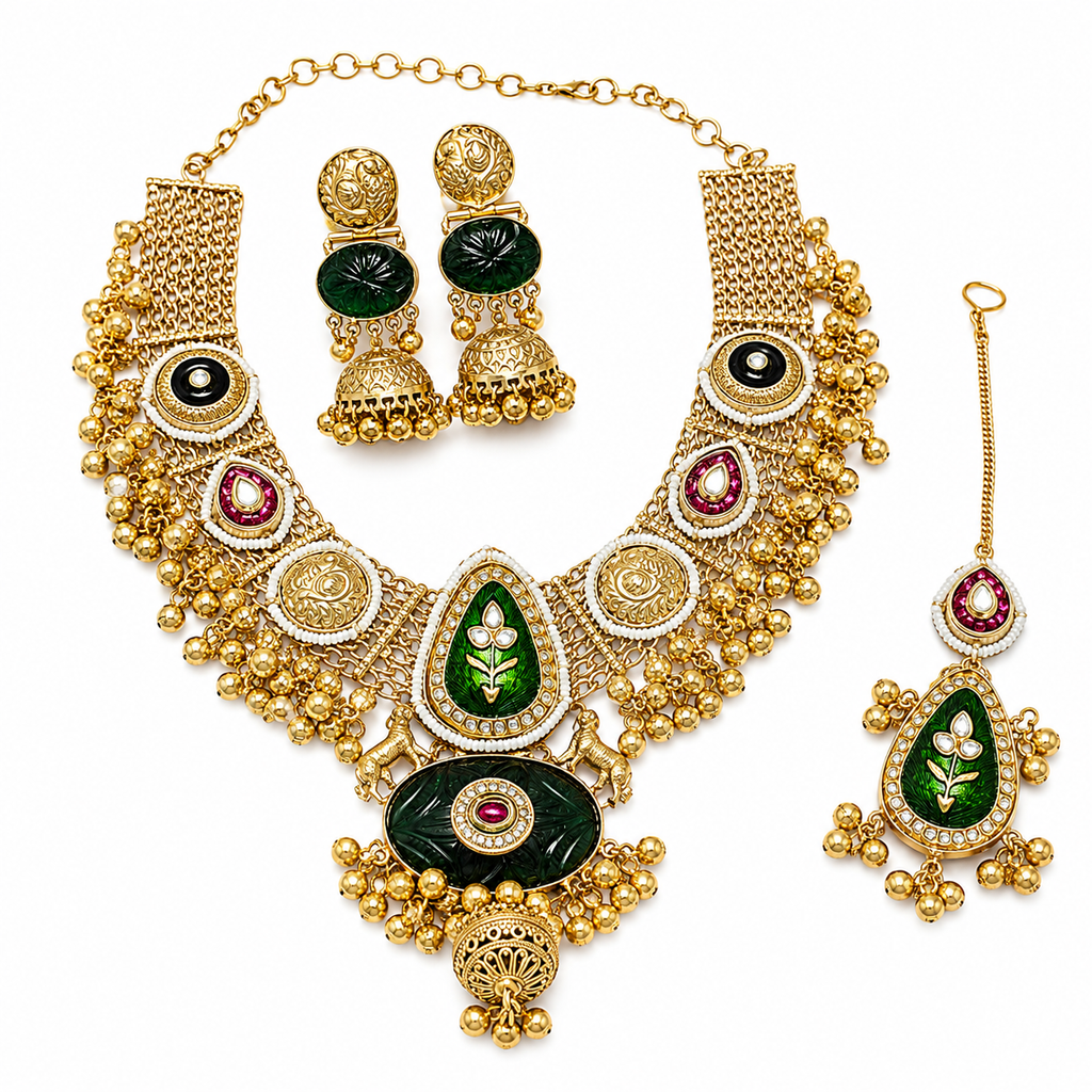Royal Emerald Layered Pendant Necklace Set