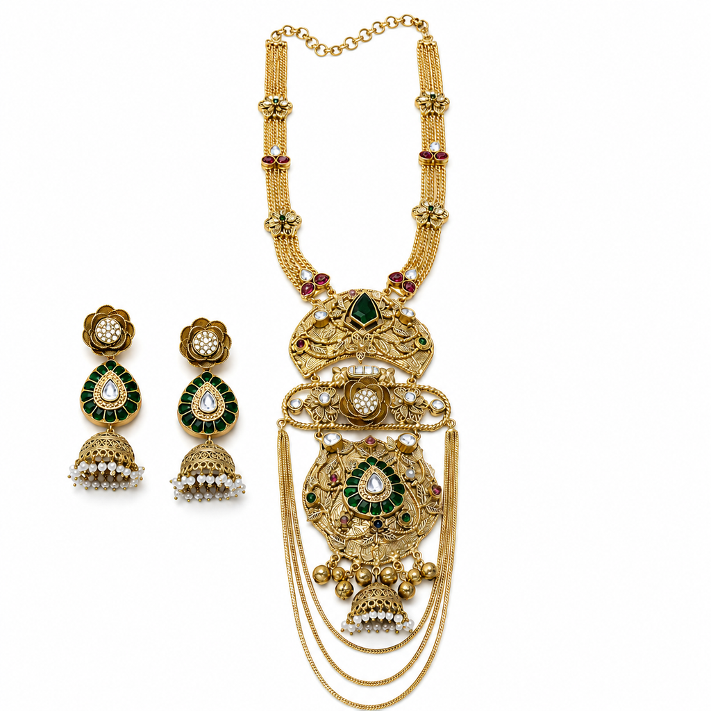 Emerald Floral Designer Necklace Set
