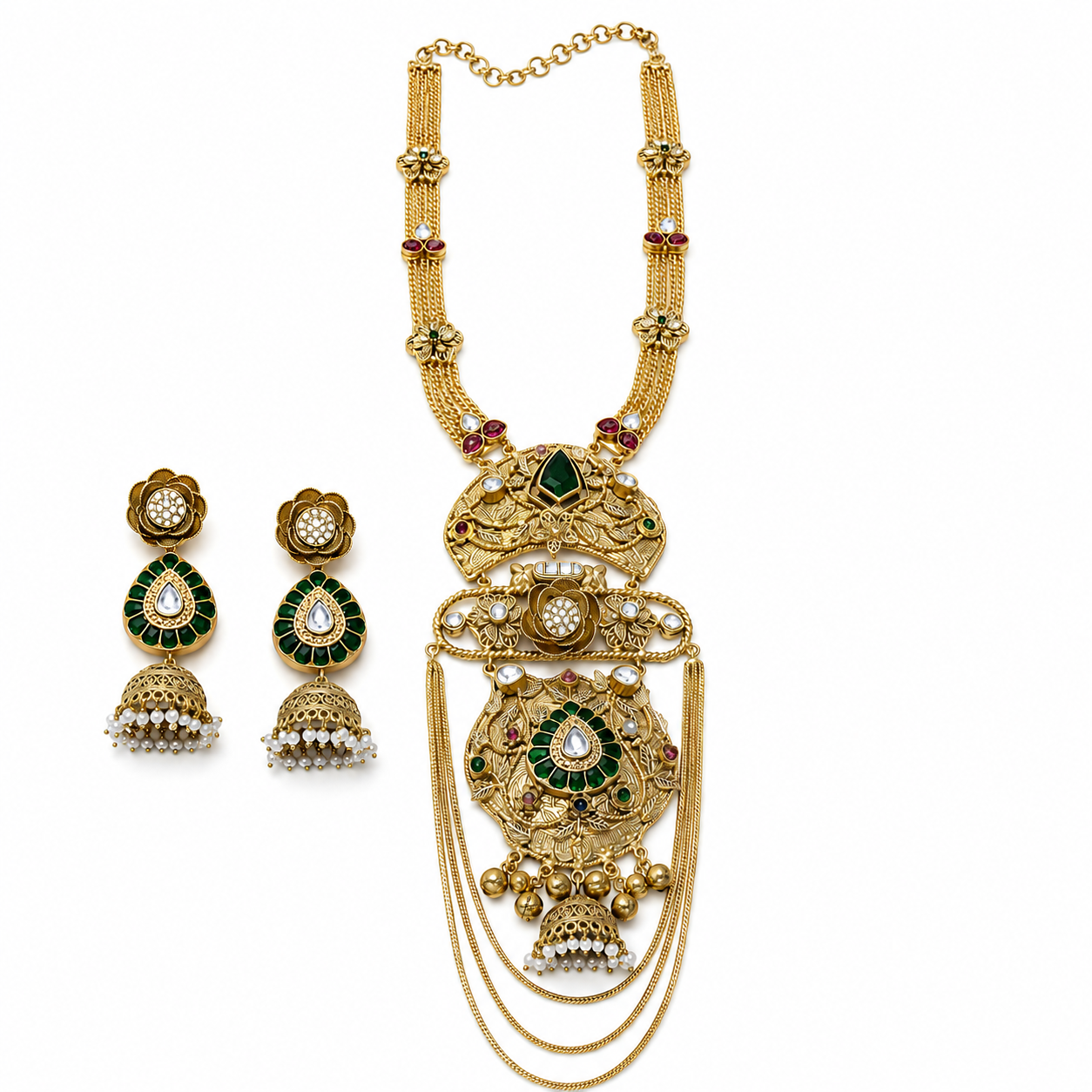 Emerald Floral Designer Necklace Set